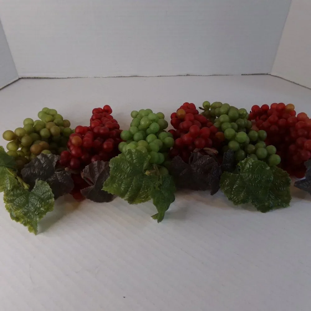 Plastic Rubber Artificial Decorative Grapes 6 Bunches Pods Faux